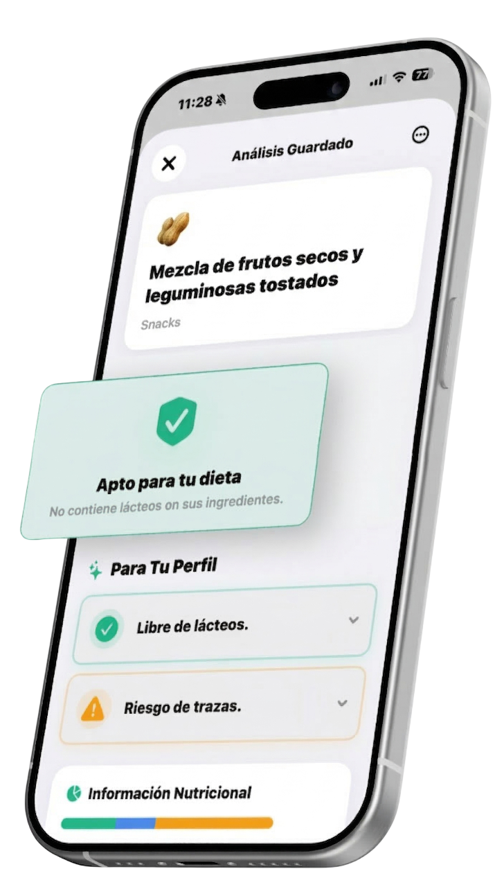 Fudi App escaneando una etiqueta nutricional en iPhone